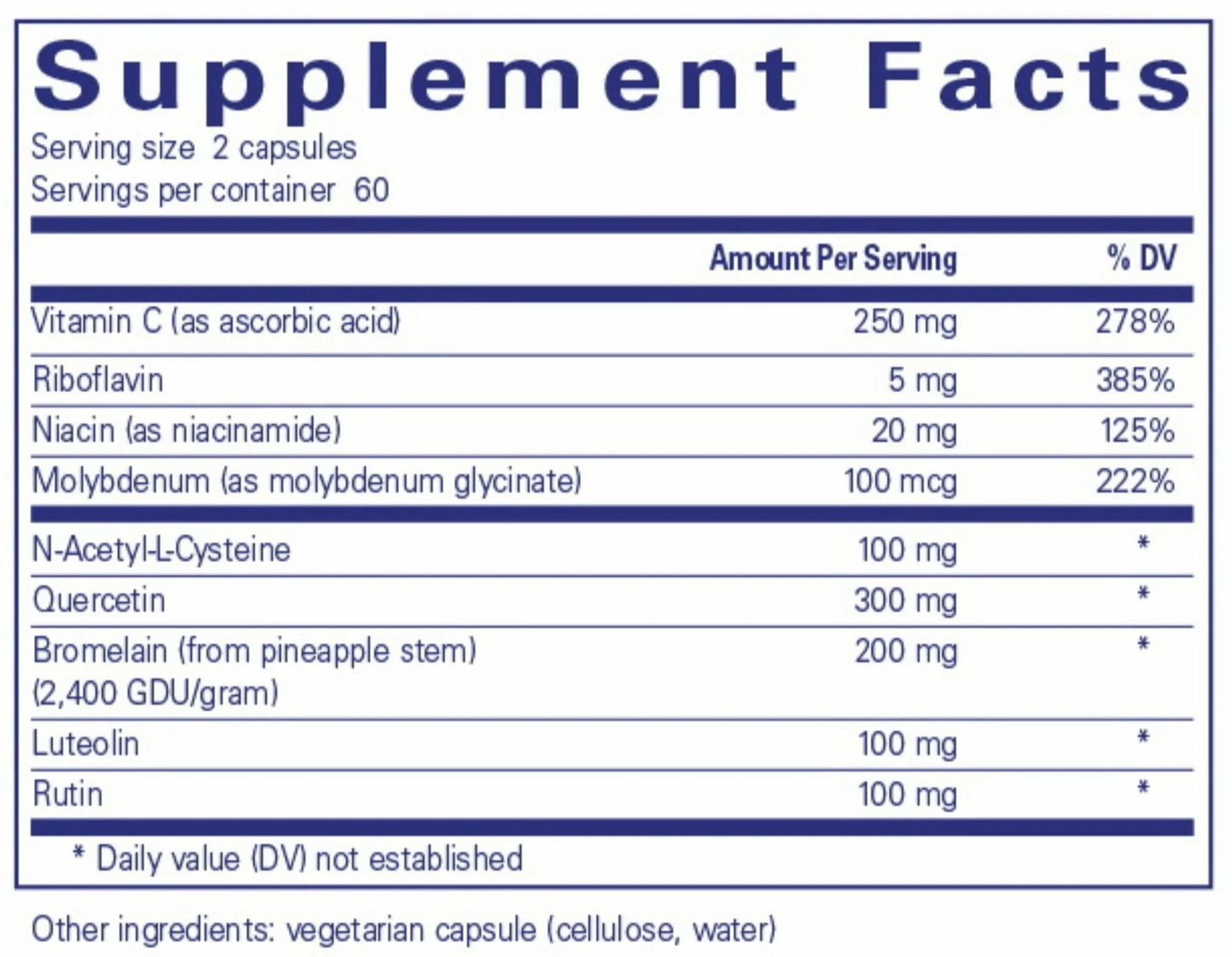 Supplement facts label with various vitamins and minerals listed