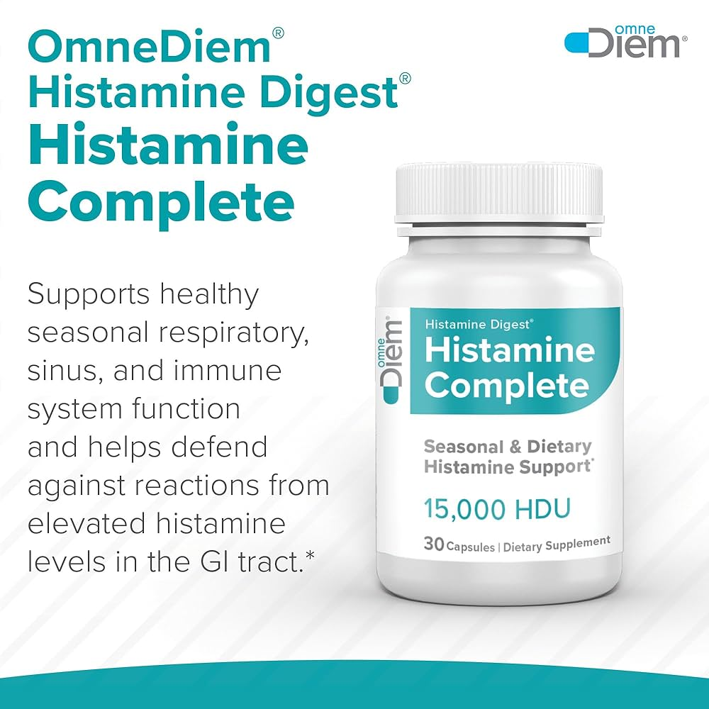 OmneDiem Histamine Digest Histamine Complete supplement bottle on a white background