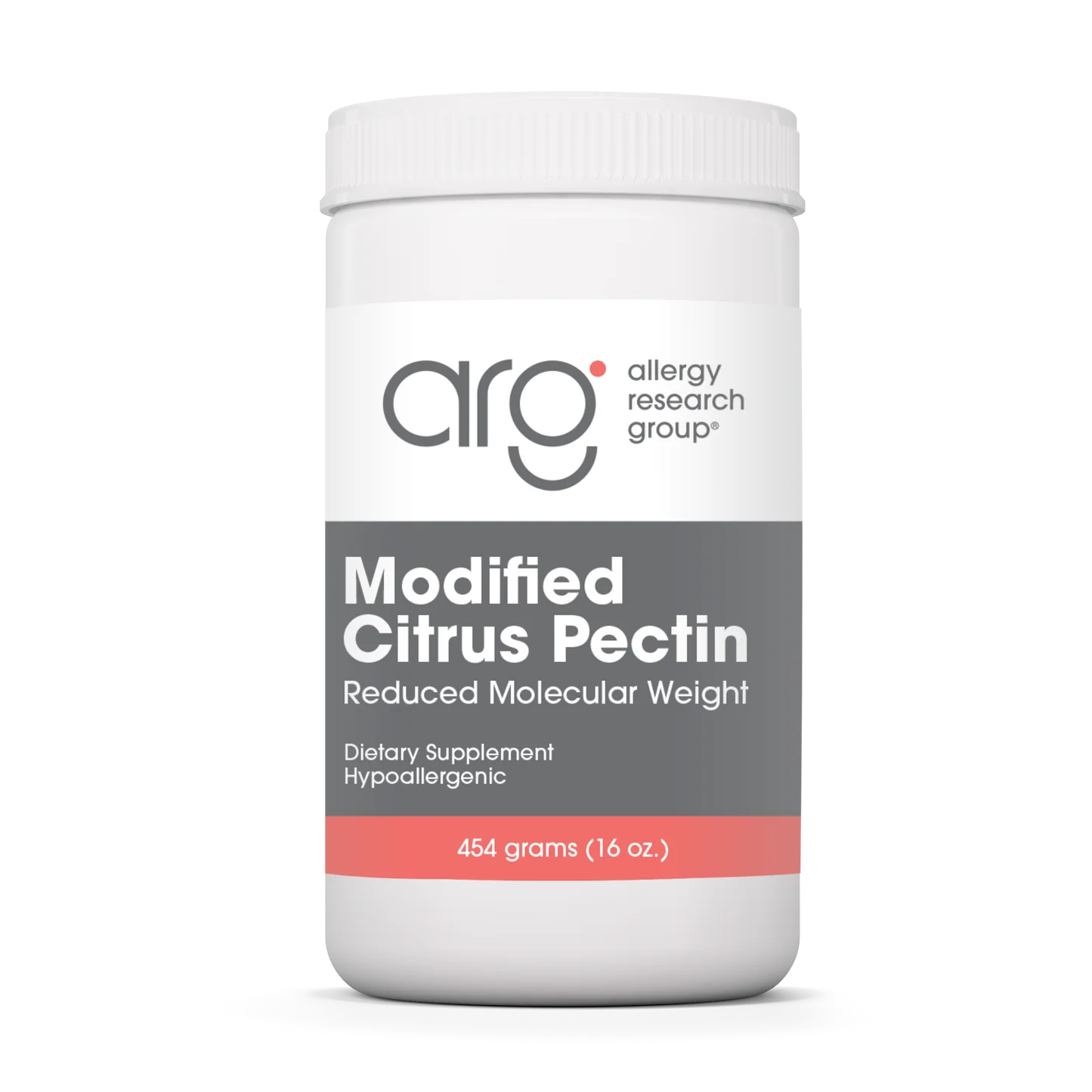 Jar of Modified Citrus Pectin by Allergy Research Group on a white background