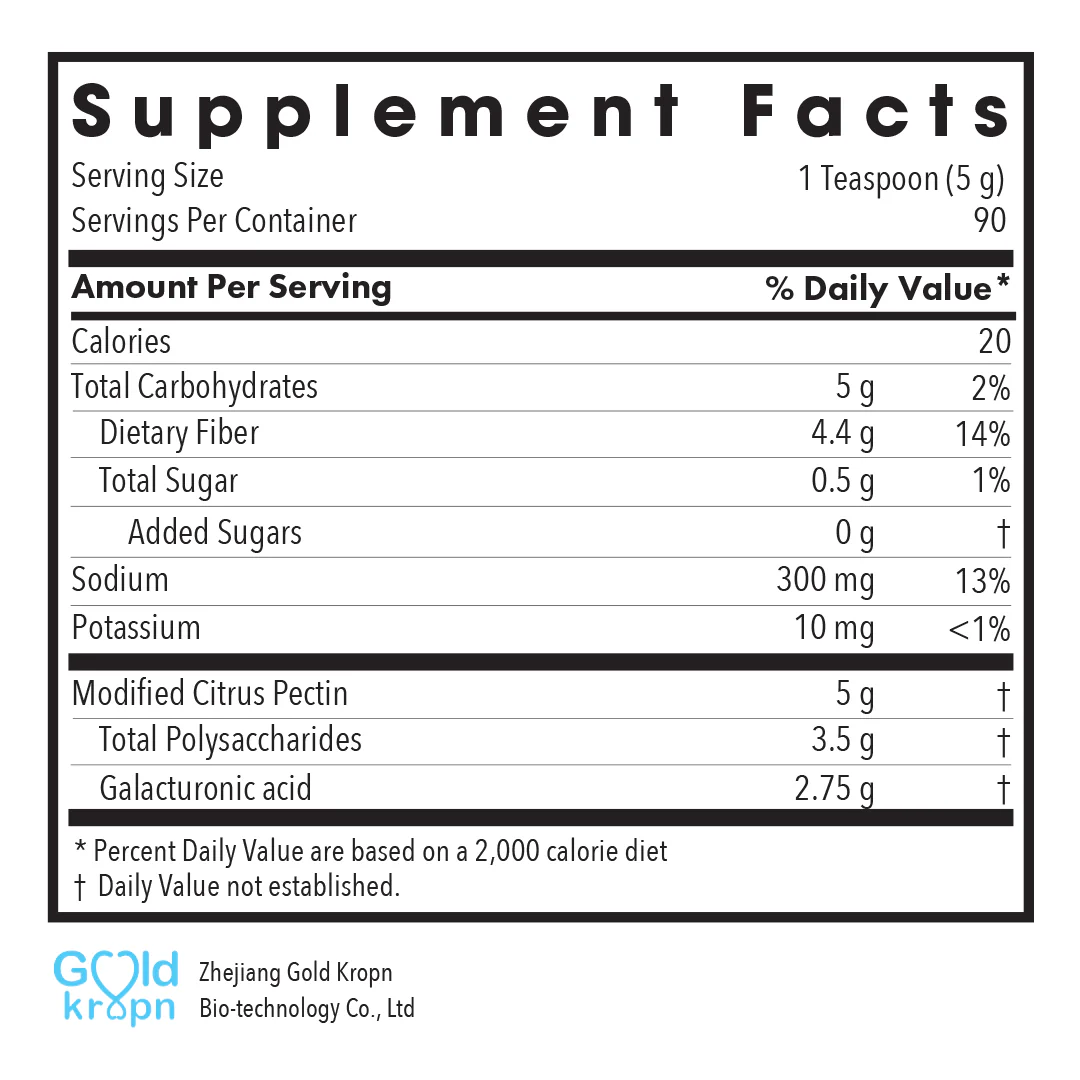 Supplement facts label with Gold Krom branding