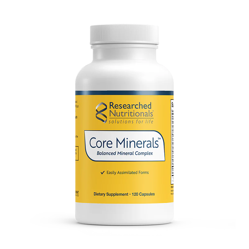 Researched Nutritionals Core Minerals – iron-free balanced multi-mineral complex with twelve chelated minerals and vitamin D3 – calcium citrate malate, magnesium glycinate, zinc picolinate, selenium citrate and ten further minerals – 120 vegetarian capsules