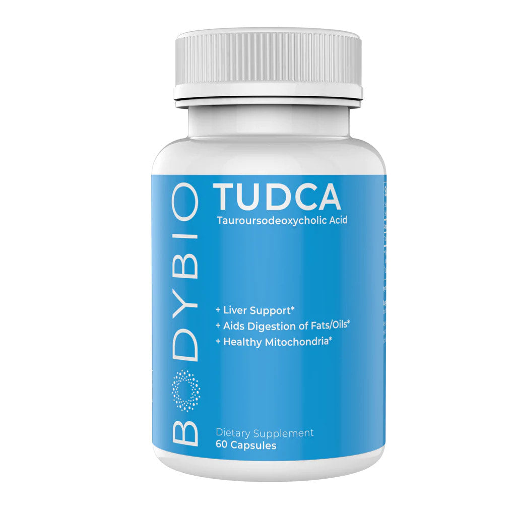 Supplement bottle for TUDCA with a white background