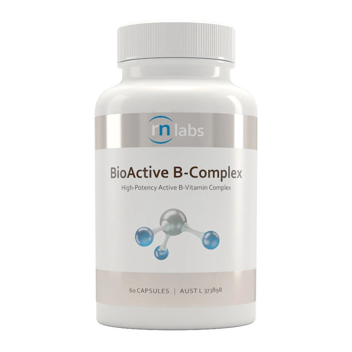 Supplement bottle for BioActive Bs with a white background