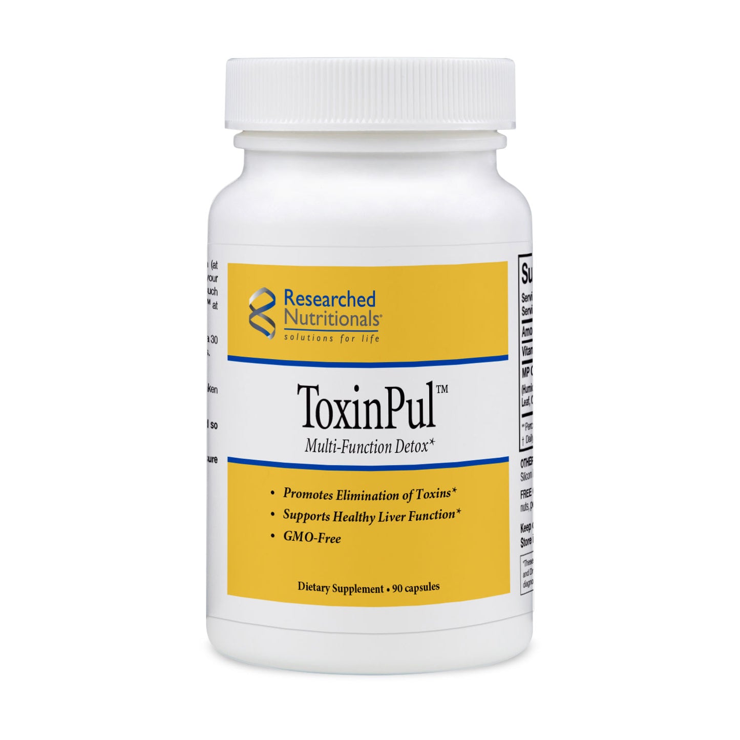 Researched Nutritionals ToxinPul – multi-function environmental toxin binding and hepatorenal support formula with PureBind™ humic acid, fulvic acid, broken cell chlorella, organic cilantro, silica, taurine, dandelion root and Quercefit® stabilised quercetin – 90 vegetarian capsules