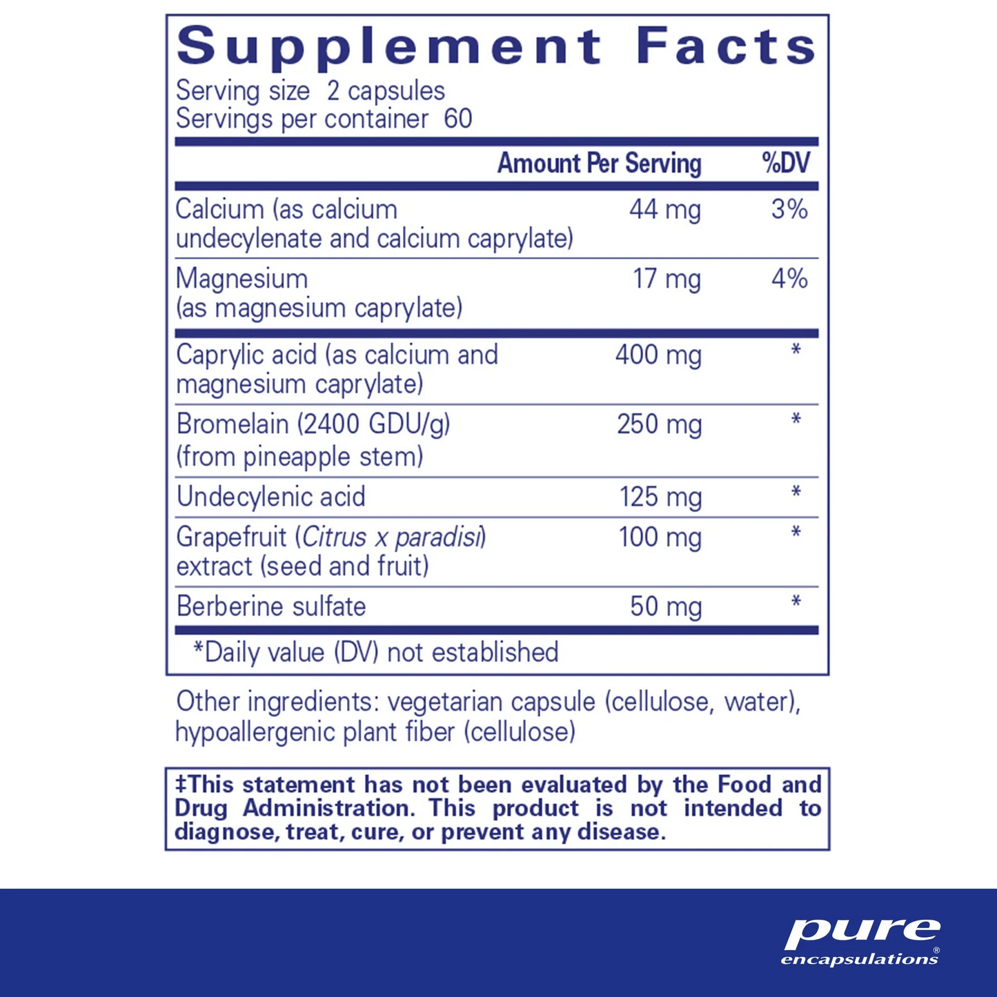 Supplement facts label for a product by pure encapsulations