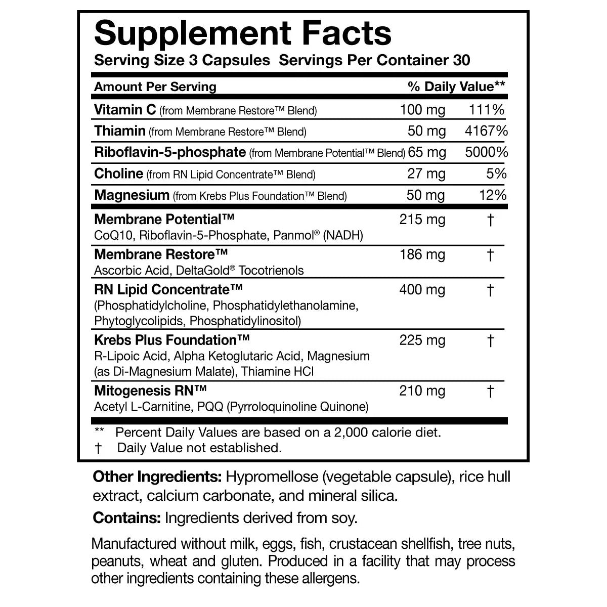 Supplement facts for ATP360 with a white background