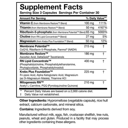 Supplement facts for ATP360 with a white background