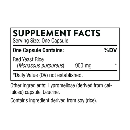 Supplement facts label for a capsule containing red yeast rice.
