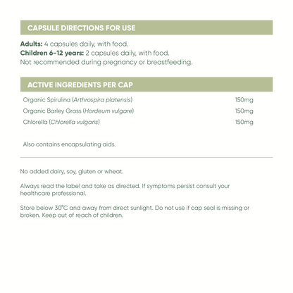 Capsule directions for use and active ingredients on a white background