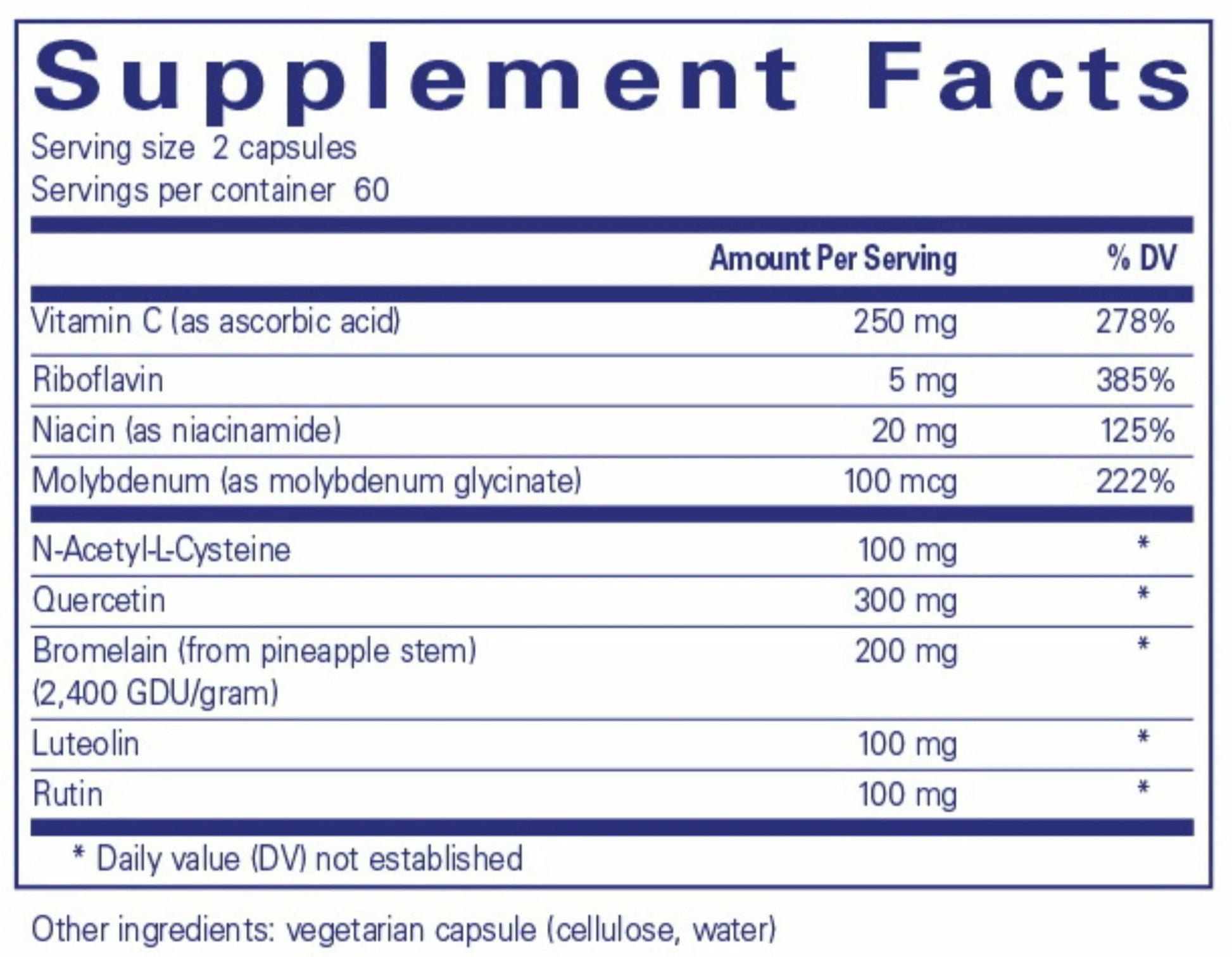 Supplement facts label with various vitamins and minerals listed