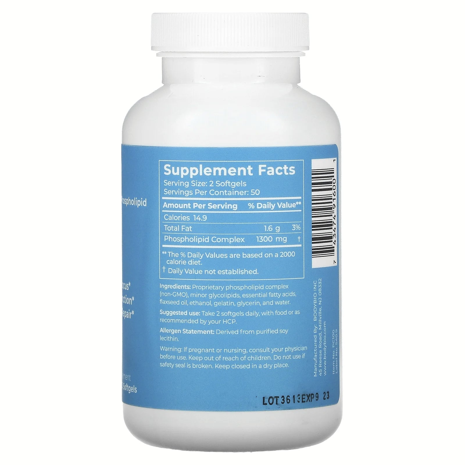 Supplement facts for PC with a white background