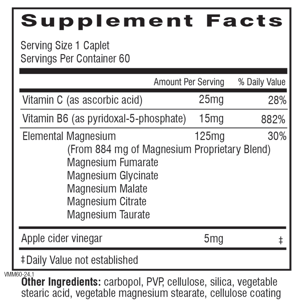 Supplement facts label for a product with vitamins and minerals
