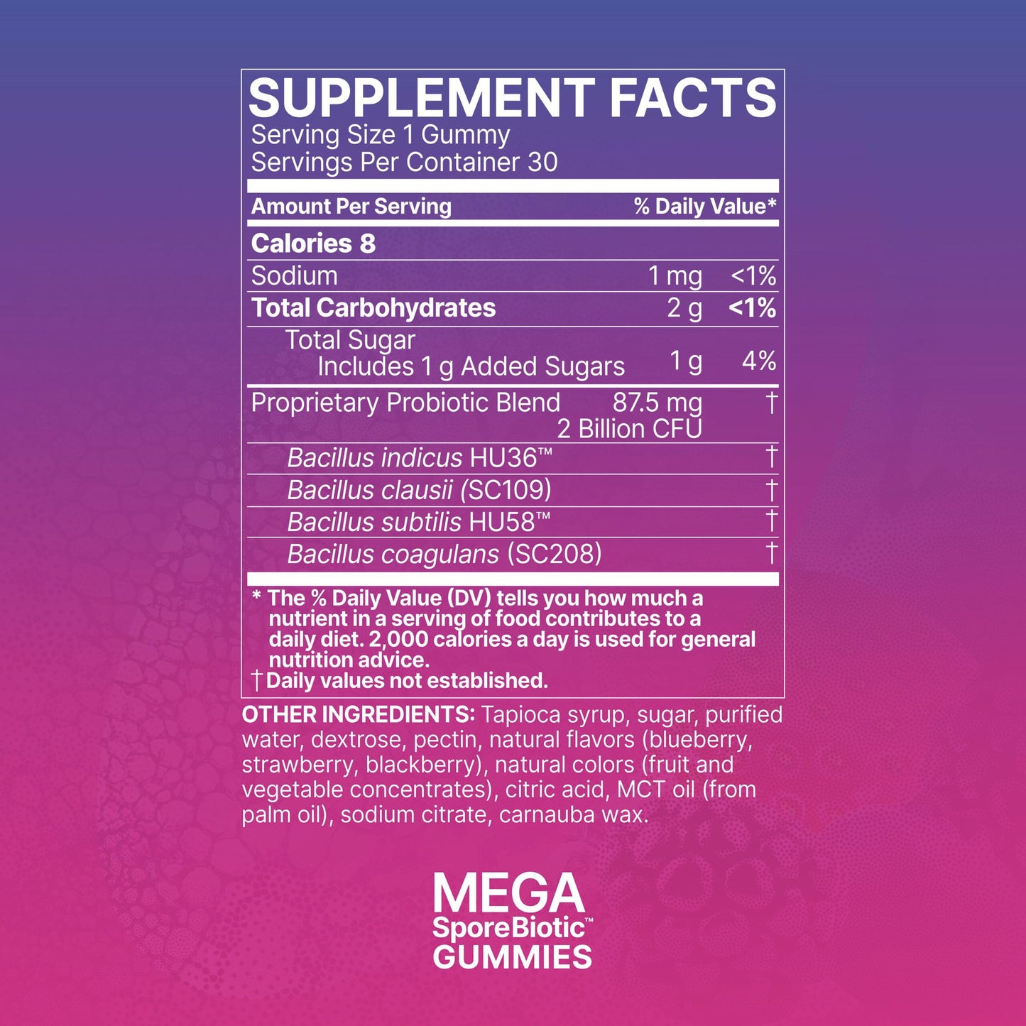 Supplement facts for MegaSporeBiotic for Kids by Microbiome Labs