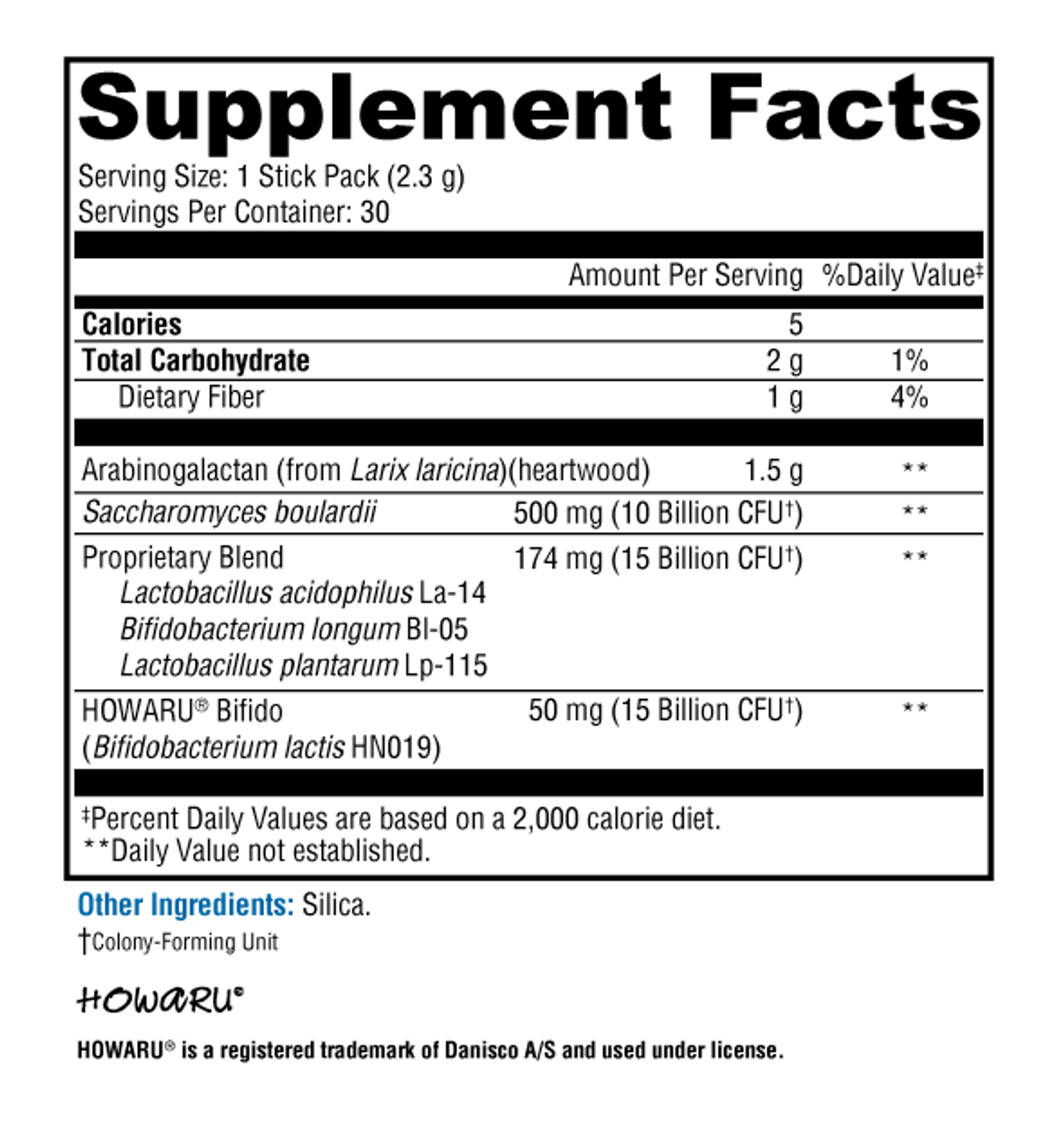 Supplement facts label with nutritional information on a white background