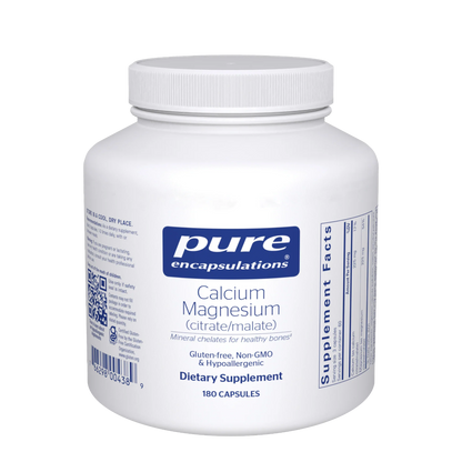 White supplement bottle labeled 'pure encapsulations' on a white background