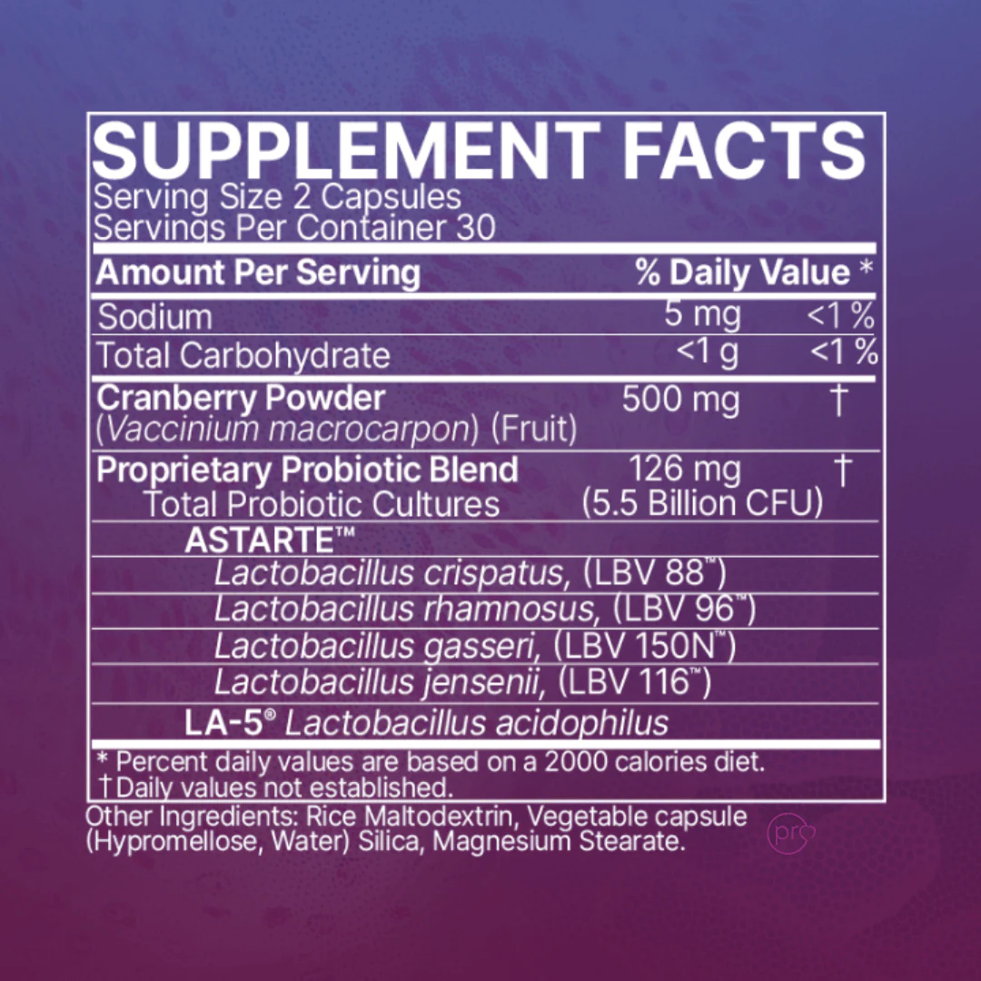 Supplement facts label with detailed nutritional information on a purple background