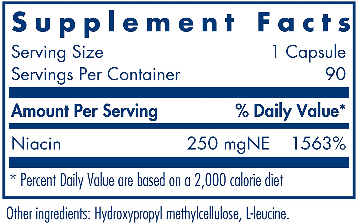 Allergy Research Group Niacin B3 supplement facts – 250mg nicotinic acid per vegetarian capsule