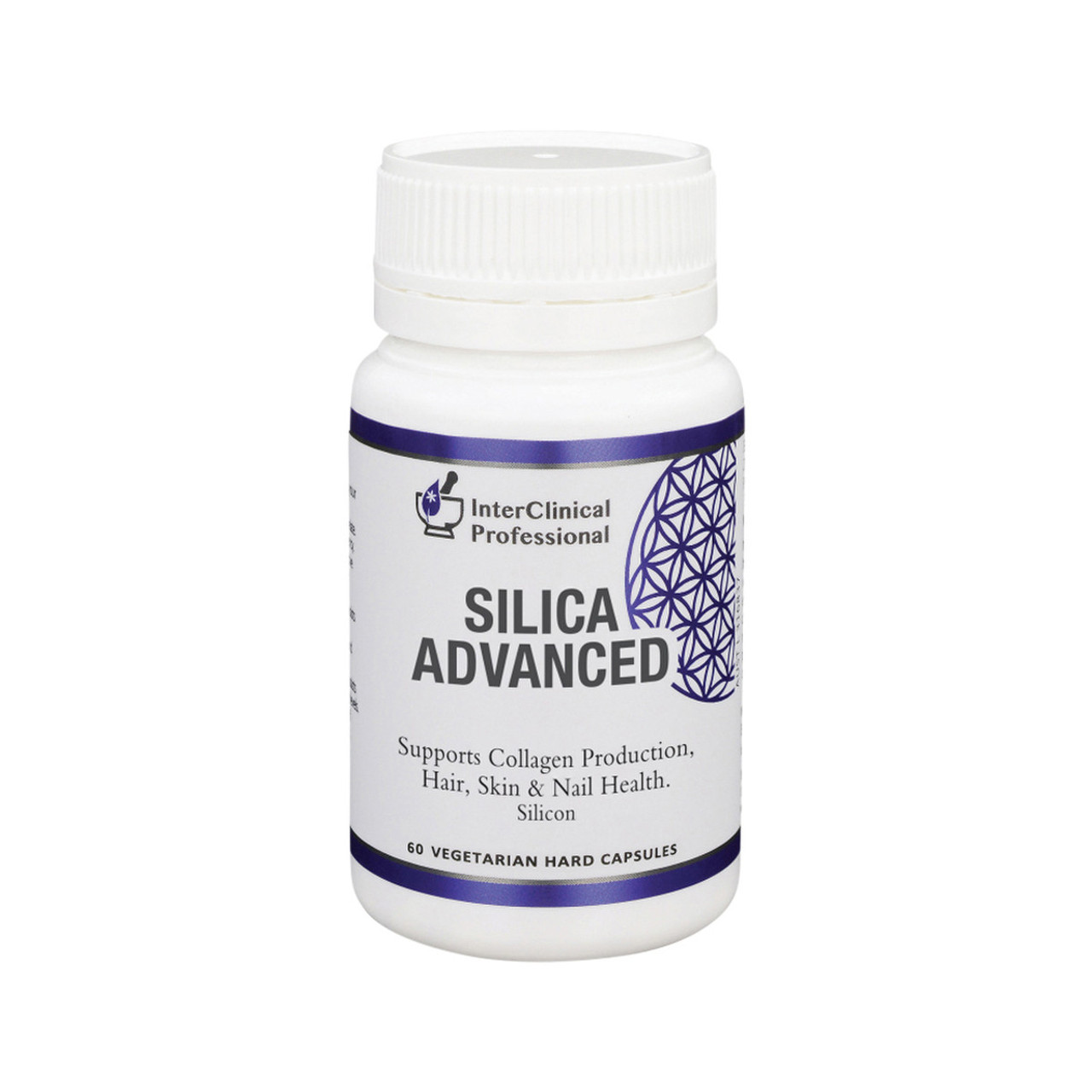 InterClinical Professional Silica Advanced 60 vegetarian capsules front of bottle — Mesoporosil silica grape seed extract alpha-lipoic acid