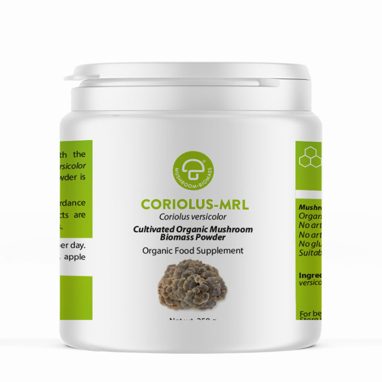 Mycology Research Laboratories Coriolus-MRL Turkey Tail powder 250g tub, certified organic Trametes versicolor biomass powder