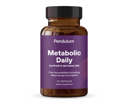 Supplement bottle labeled 'Pendulum Metabolic Daily' on a white background
