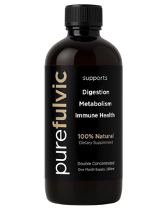 Pure Fulvic Acid Concentrate Tonic — 100% natural fulvic acid from New Zealand peat, 250 mL bottle, front view
