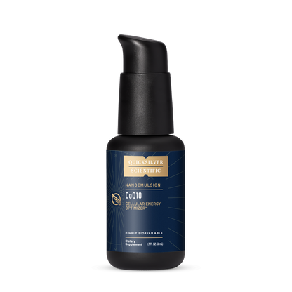 Quicksilver Scientific CoQ10 Nanoemulsified 30mg liquid supplement in amber glass pump bottle, 50mL
