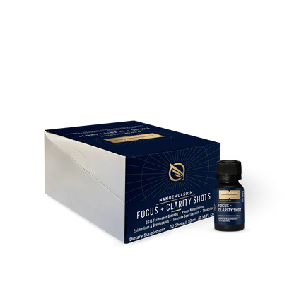Nanomulsion Focus Clarity Shots packaging on a white background
