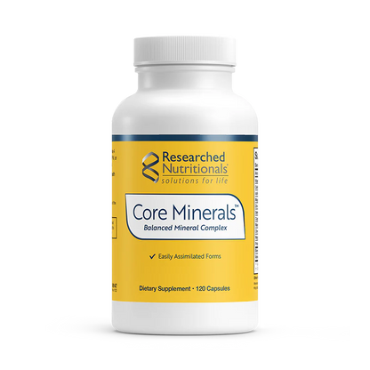 Researched Nutritionals Core Minerals – iron-free balanced multi-mineral complex with twelve chelated minerals and vitamin D3 – calcium citrate malate, magnesium glycinate, zinc picolinate, selenium citrate and ten further minerals – 120 vegetarian capsules