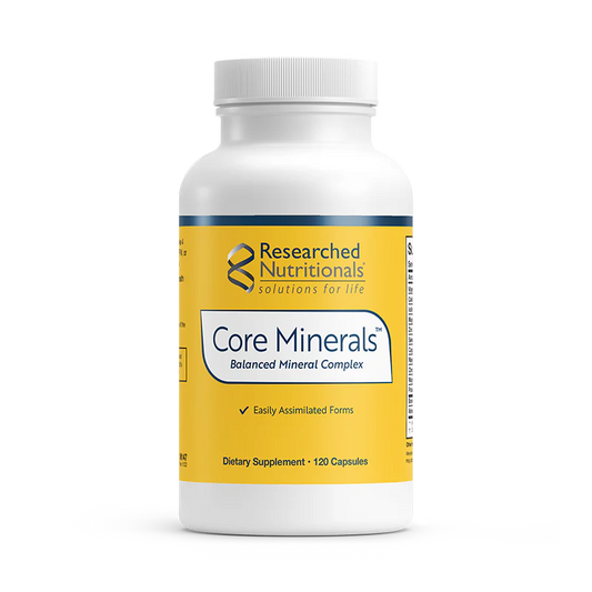 Researched Nutritionals Core Minerals – iron-free balanced multi-mineral complex with twelve chelated minerals and vitamin D3 – calcium citrate malate, magnesium glycinate, zinc picolinate, selenium citrate and ten further minerals – 120 vegetarian capsules