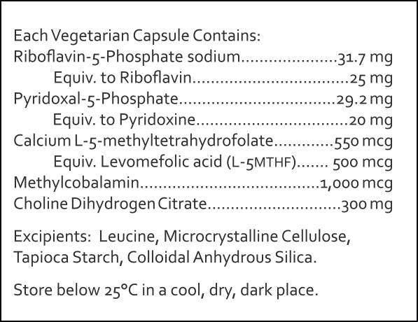 RN Labs Methyl Fortify supplement facts – activated B vitamins methylcobalamin L-5MTHF P5P choline
