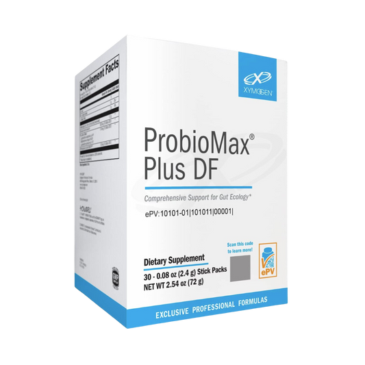 Xymogen ProbioMax Plus DF box of 30 stick packs, prebiotic and probiotic powder blend, dairy free