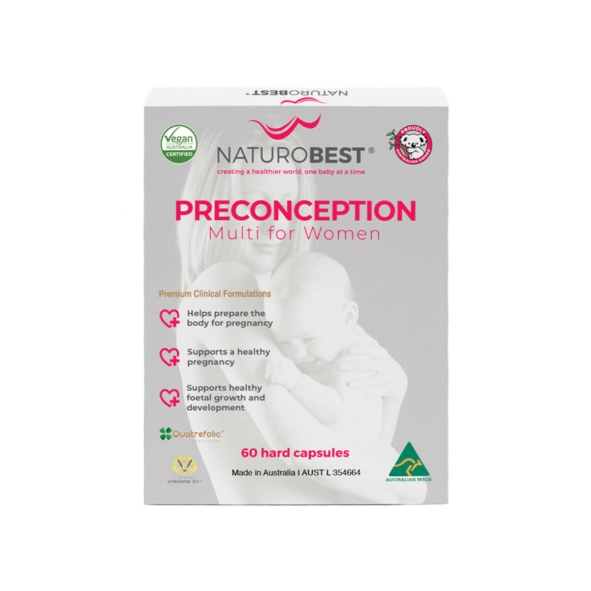 NaturoBest Preconception Multi for Women 60 capsules – Quatrefolic active folate Ferrochel iron VitaCholine NZ