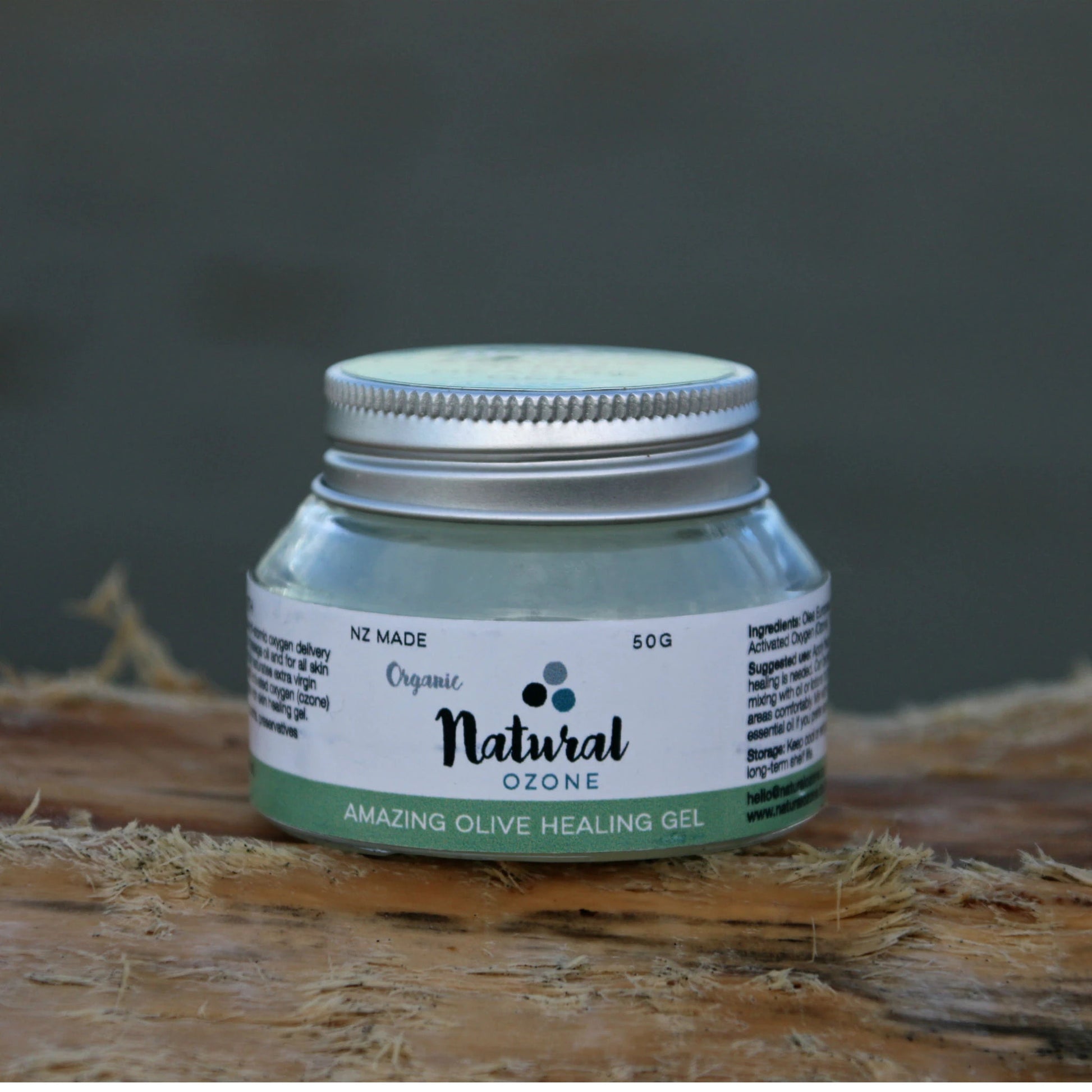 Natural Ozone Ozone Olive Healing Gel — 50 g glass jar, NZ-made ozonated organic extra virgin olive oil topical gel