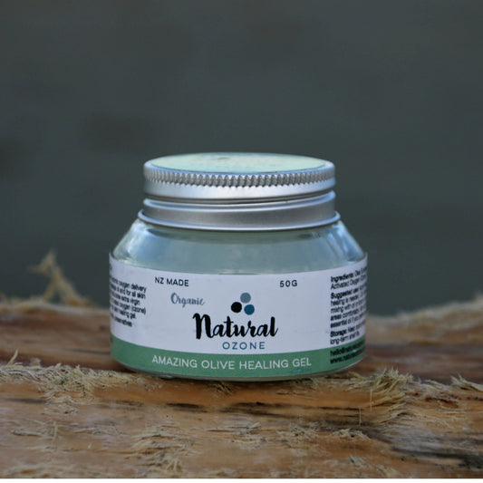 Natural Ozone Ozone Olive Healing Gel — 50 g glass jar, NZ-made ozonated organic extra virgin olive oil topical gel