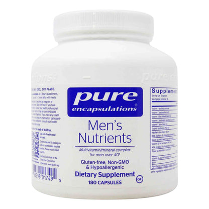 Pure Encapsulations Men's Nutrients – comprehensive multivitamin and mineral complex for men over 40 with Metafolin® L-5-MTHF, Selenomax® yeast selenium, FloraGLO® lutein, activated B vitamins, and proprietary ProstaProtect Plus, MacularSynergy, Cardio Polyphenol and EnduraBoost blends – 180 vegetarian capsules