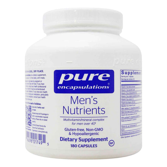 Pure Encapsulations Men's Nutrients – comprehensive multivitamin and mineral complex for men over 40 with Metafolin® L-5-MTHF, Selenomax® yeast selenium, FloraGLO® lutein, activated B vitamins, and proprietary ProstaProtect Plus, MacularSynergy, Cardio Polyphenol and EnduraBoost blends – 180 vegetarian capsules