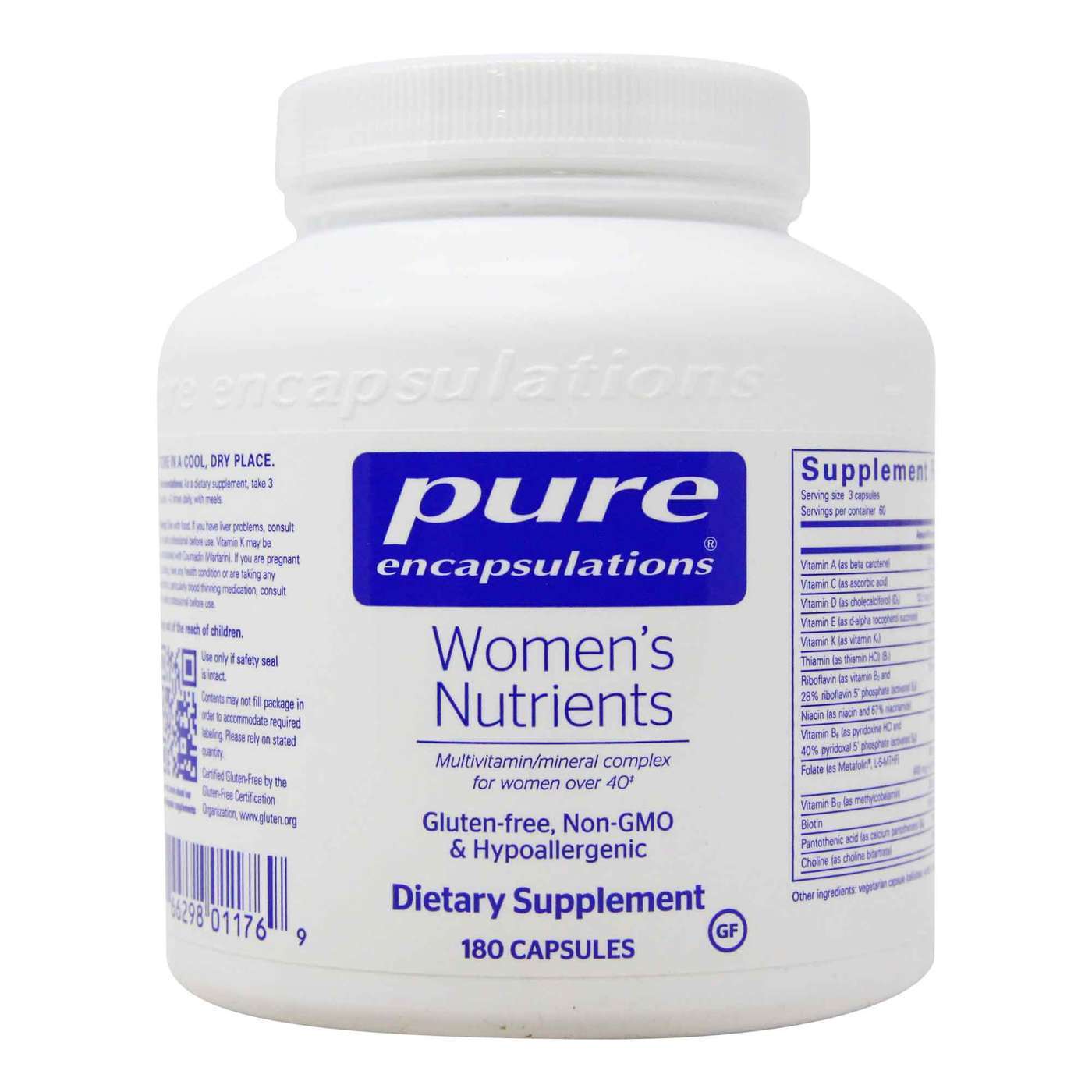 Pure Encapsulations Women's Nutrients 40+ – comprehensive multivitamin and mineral complex for women over 40 with Metafolin® L-5-MTHF, HMRlignan™, FloraGLO® lutein, EpiCor®, activated B vitamins, and proprietary BreastHealth Plus, MacularSynergy, Cardio Polyphenol and StressCalm blends – 180 vegetarian capsules
