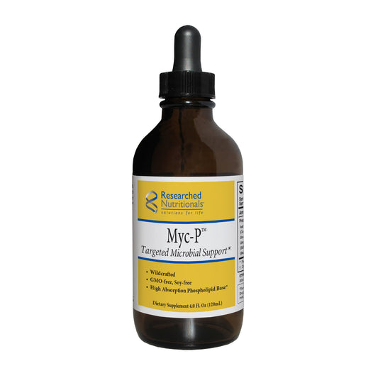 Researched Nutritionals Myc-P – herbal tincture with phospholipid delivery system containing Isatis root, Cordyceps, Houttuynia, Chinese Skullcap, Cat's Claw, Sida acuta, Bearberry and Stillingia root in organic cane alcohol and sunflower phospholipids – 4 fl oz (118mL)